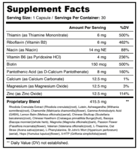 QuietTone Supplement facts